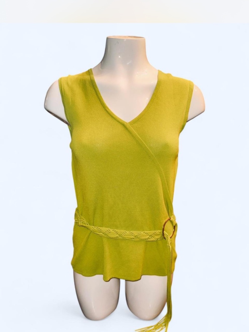 Cable and Gauge Boho Chic Braided Belted Wrap Tank Top Vibrant Lime Green Sz L